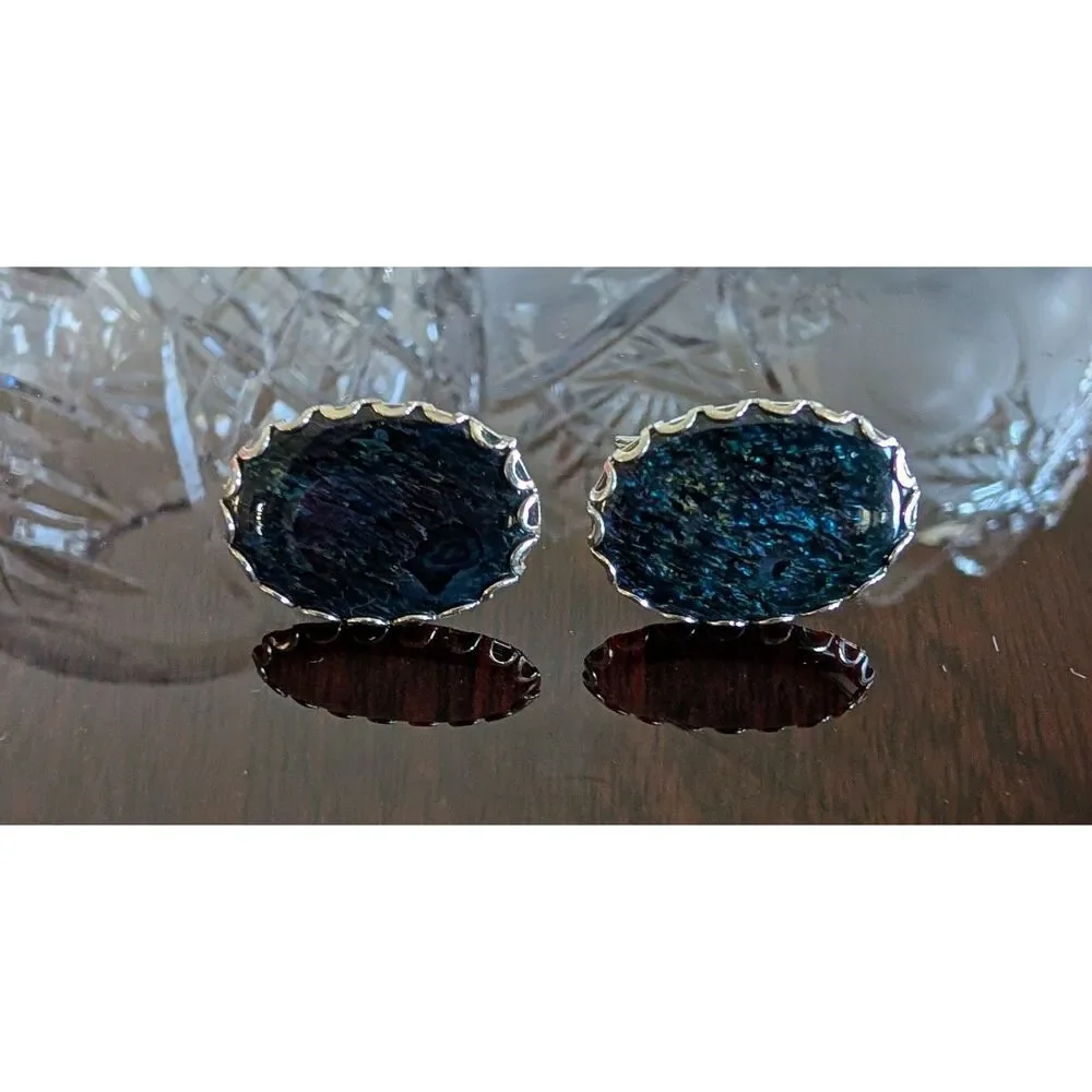 Lot of 2 Vintage Abalone Shell Cufflinks Silver Tone Oval Toggle Back